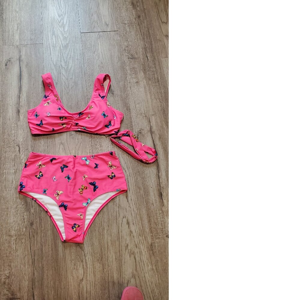 Shein Pink Butterfly Knot Bikini Swimsuit 0X - Picture 5 of 6